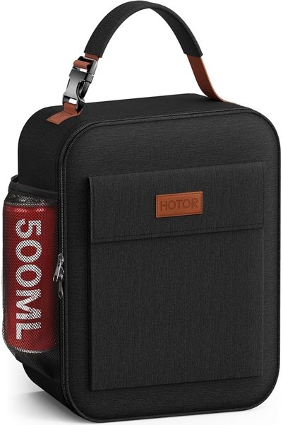 HOTOR Insulated Lunch Bag, Insulated Meal Carrier, Multiple Pockets, Black