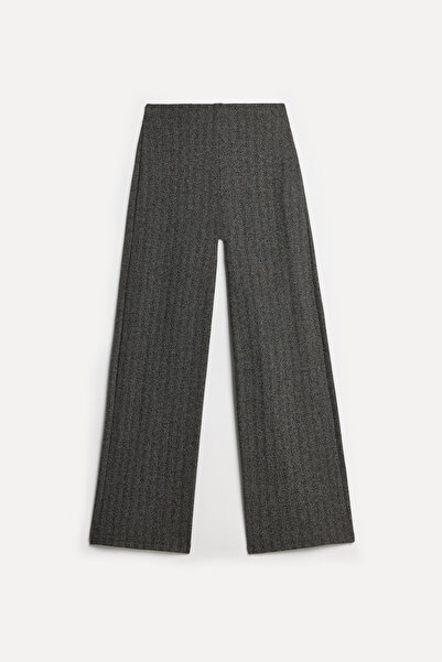 Mudo Women's Brown Herringbone Patterned Wide Leg Knitted Trousers