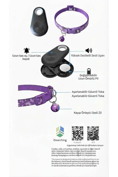 viberia Akıllı Takip Cihazlı Bluetooth Konum Bulucu Kedi Köpek Tasması