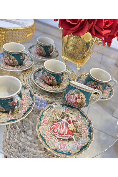 Generic Brand ESTERHOMEDECOR طقم فناجين قهوة بورسلين مكون من 6 أشخاص مع كوب م...