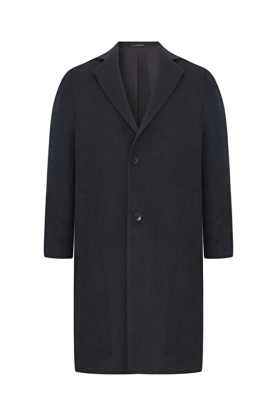 Mudo Men's Navy Blue Wool Blend Long Cashmere Coat