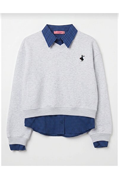 By Ezgi Kılıç Plaid Trimmed V-Neck Oversize Sweatshirt