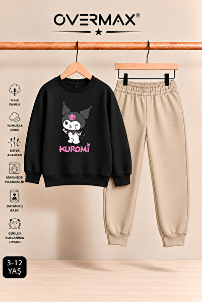 OVERMAX Kuromi Printed Girls' Hoodless Sweatshirt & Sweatpants Set - Ages 3-12