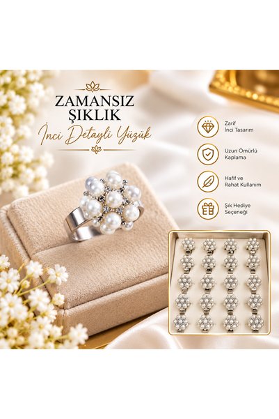 Şık inci detaylı yüzük ayarlanabilir