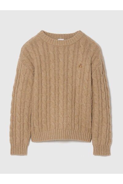 GAP Erkek Bebek Bej CashSoft Cable-Knit Kazak