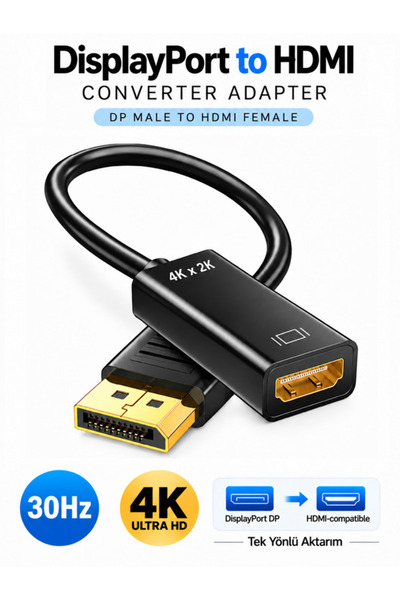 Vwin Dp to Hdmı Görüntü ve Ses Kablosu 4K/2K Çevirici 30Hz 25 Cm HDTV Kablo Erkek-Dişi Uçlar Displayport