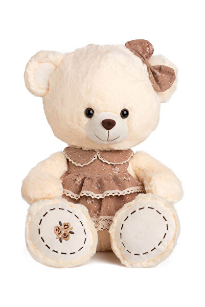 Amek Toys Ursuleț de pluș bej cu rochiță și fundiță, 42 cm