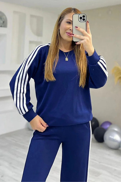 Lady Doll Set de trening pentru femei din țesătură modală, cu 4 dungi, cu det...