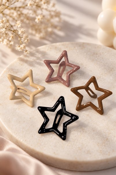 Cinderella Accessories 4'lü Parlak Karışık-1 Renk Yıldız Çıt Çıt Toka Seti - ...
