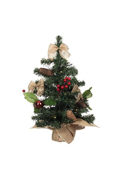 ELITECOMMERCEMARKET Brad de Craciun Decorativ de Masa cu 20 de LED-uri Conuri cu Baterii & Suport - 50cm