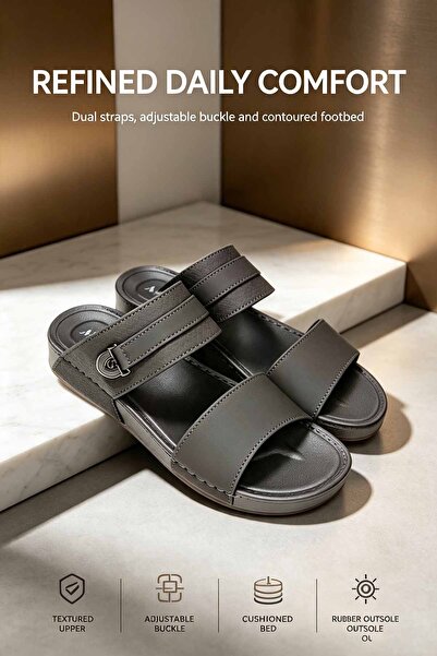 ArabTread صندل رجالي سعودي الصنع بحزامين من الجلد مع إبزيم قابل للتعديل ونعل ...
