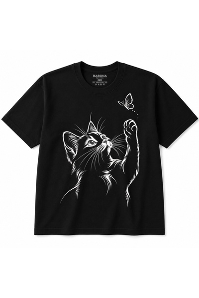 Rabona Fashion Μπλουζάκι με σχέδιο Γάτα και Πεταλούδα Whisker Chase