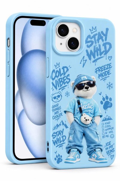 3GEN CASE iPhone 13/14 Uyumlu Sevimli Ayı Grafiti Desenli Premium İçi Kadife ...