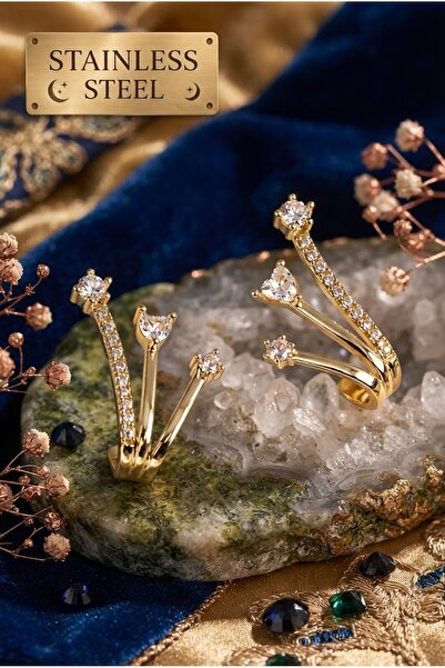 stainless steell Brass Gold Color Zircon Stone 3-Stone Model Earrings
