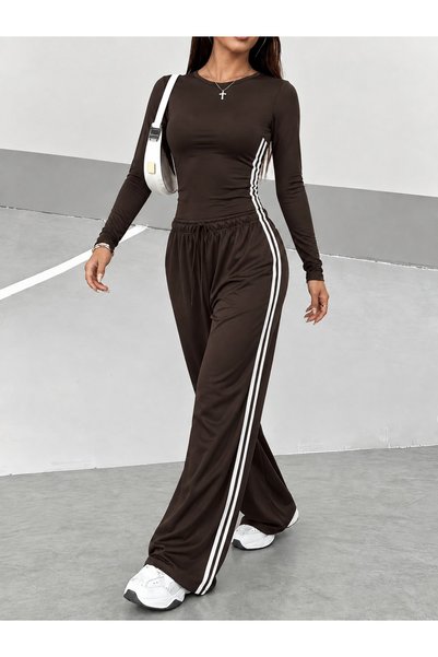 Generic Brand Women's Long Sleeve Crew Neck Diver Blouse and Trousers Two-Pie...