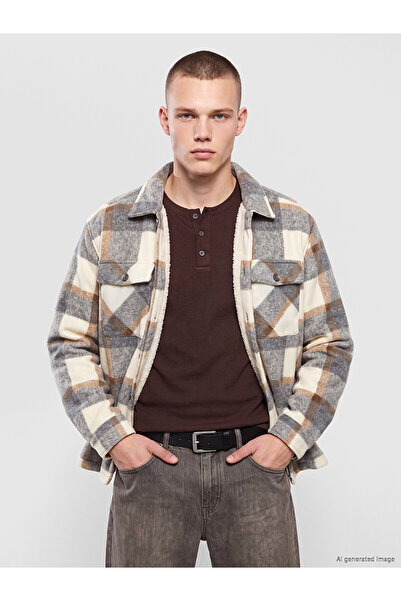 LC Waikiki Nevavm Farkıyla Xside Beige Plaid Men's Coat