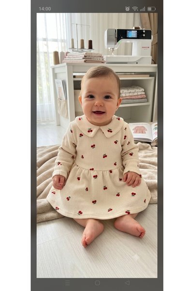 Genel Markalar Bir yaş kiraz desenli bebek elbisesi