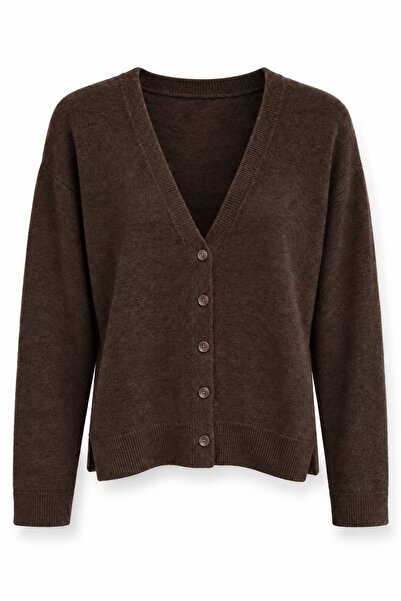 5in1Canpolat Brown V-Neck Knitwear Cardigan