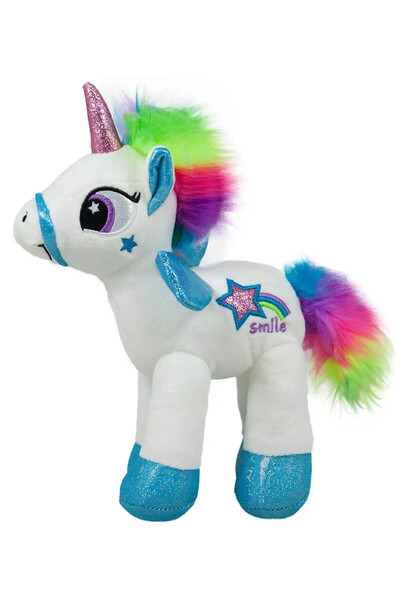 Amek Toys Unicorn de pluș cu coamă colorată și stea brodată, 24 cm - Alb
