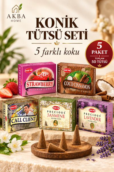 hem incence Konik Tütsü Seti 5’li, Strawberry, Coco Cinnamon, Call Client, Pr...
