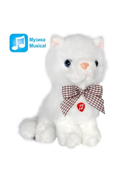 Amek Toys Pisicuță de pluș cu sunet și fundiță, 16 cm - Maro
