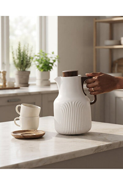 Gazella White 1L Insulated Coffee & Tea Thermos Flask with Wood-Effect Lid an...
