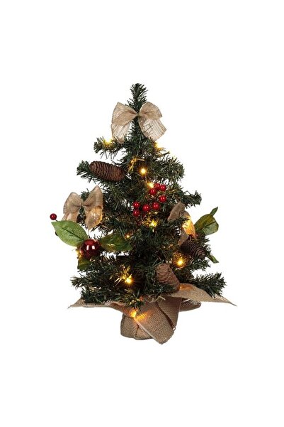 ELITECOMMERCEMARKET Brad de Craciun Decorativ de Masa cu 20 de LED-uri Conuri cu Baterii & Suport - 50cm