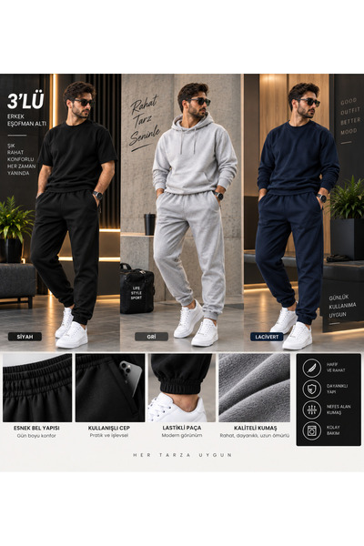 NETTENSTORE 3 lü erkek eşofman altı jogger