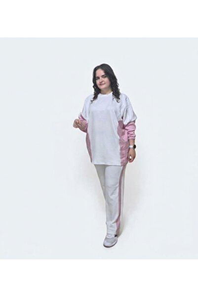 Pembe Beyaz Detaylı Spor Rahat Kesim Takım