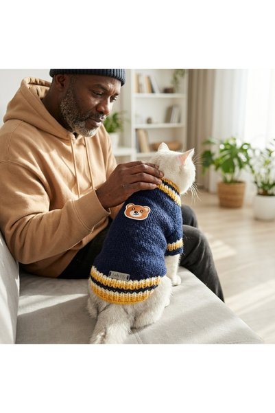 Lady Fify Navy Blue Sweater with Teddy Bear for Cat and Dog