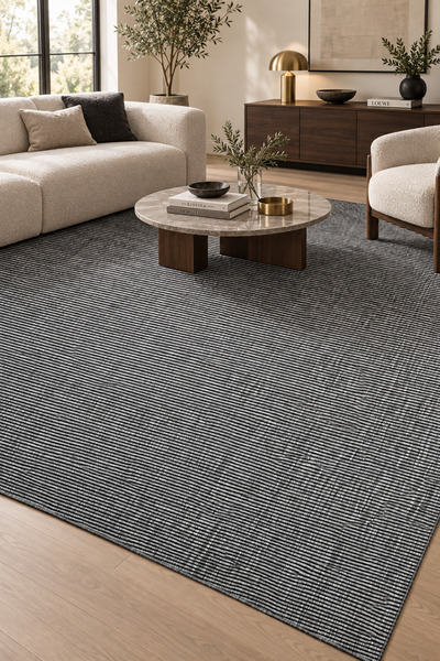 Sonor VİZYON Antrasit Sisal Tarzı Özel Ölçü Mutfak Koridor Halısı Kaymaz Taban Robot Süpürge Uyumlu Kolay Temizlenebilir Polyester