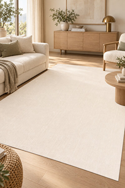 SUADI Peluş Yumuşak Kaymaz Taban Yıkanabilir Modern Krem Hali Salon Mutfak Antre Oturma Odası İçin Polyester