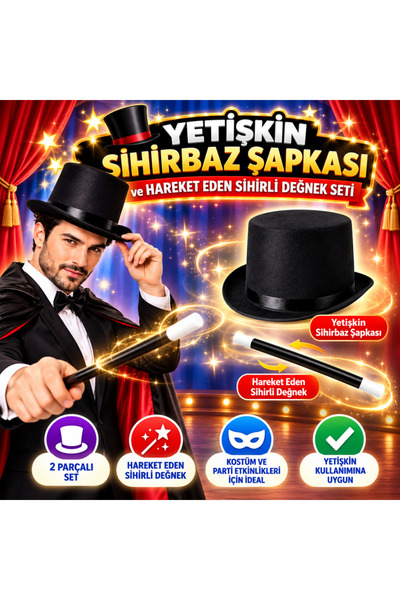 NW NessiWorld Adult wizard hat and moving magic wand set