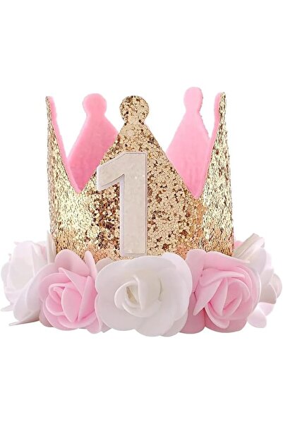 GENERAL 1st Birthday Crown for Baby Girl – Rose Gold & Pink Glitter Princess ...
