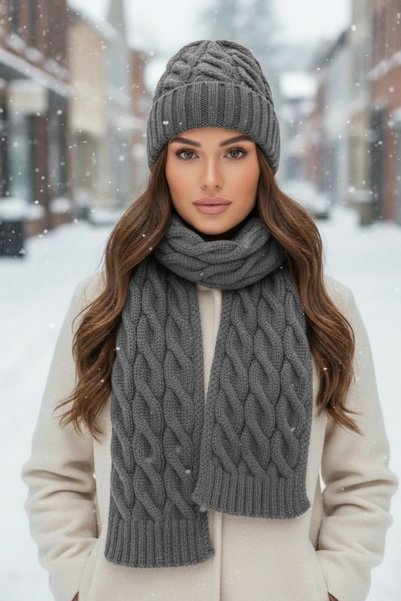 GİYU SHOP طقم بيريه نسائي شتوي من الصوف