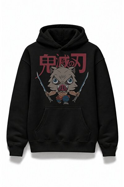 Fuddy Moda Hanorac cu glugă unisex Demon Slayer Baby Inosuke, imprimat, cu te...
