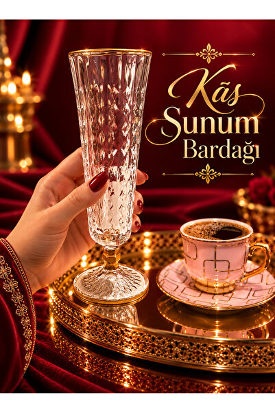 AZHASTORE 6’lı Gold Yaldızlı Ayaklı Kahve Yanı Sunum Bardağı – Kristal Desenl...