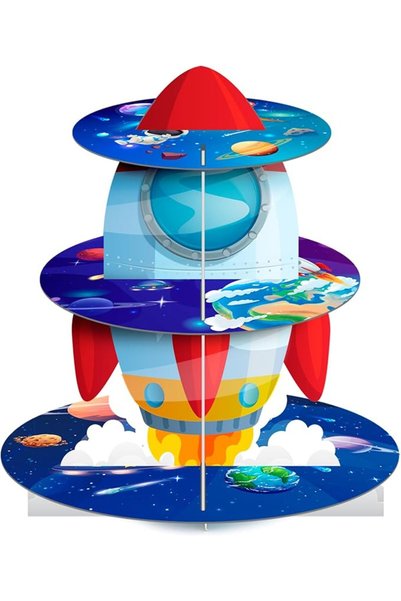 Generic 3 Tiers Space Theme Cupcake Stand, Rocket Cake Stand for Outer Space ...