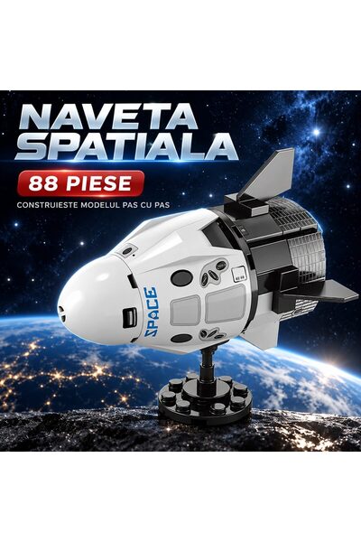 Flippy Set de Constructie, Flippy, Model Naveta Spatiala, 88 Piese, 8.3x8.3x10.5 cm, Alb