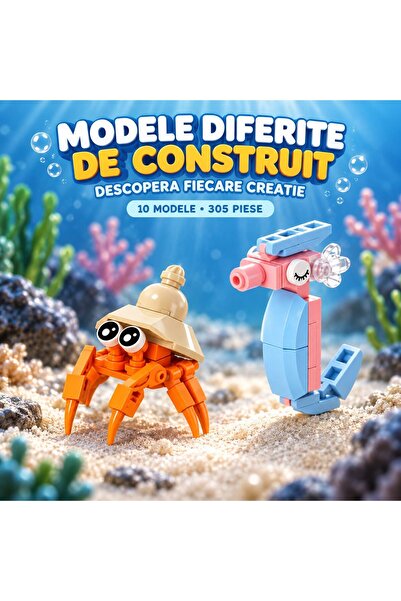 Flippy Set de Constructie, Flippy, Model Pesti 10 in 1, 305 Piese, 10 Modele, 6+, 12.7x4.6x8 cm, Multicolor