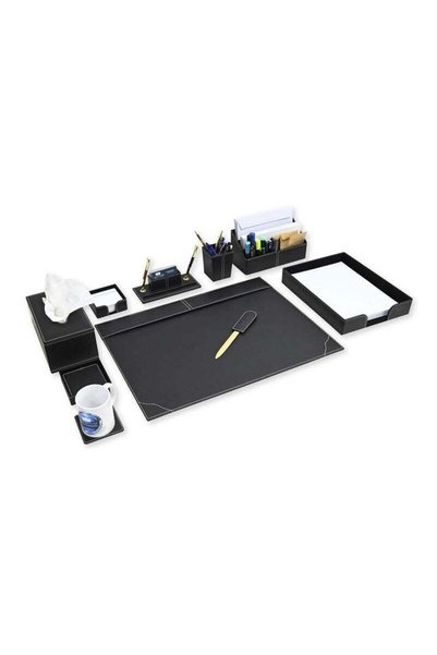 Generic FIS 9 Pieces Executive Desk Set Italian PU, Black Color - FSDS172BK