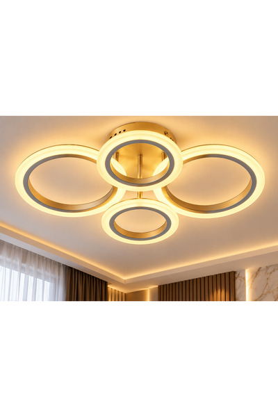SANITEXPERT Candelabru LED auriu cu 4 inele, 76W, 3 culori de lumină, telecom...