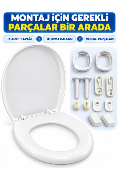 Janissary Beyaz Klozet Kapağı ve Oturma Halkası – Montaj Aparatlı WC Kapağı