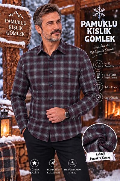 EREN STYLE Flannel Winter Cotton Covered Button Collar Shirt with Pockets (Re...