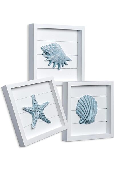 Tides مجموعة ديكورات جدارية بحرية من Tide and Tales مكونة من 3 قطع (7"x7") بت...