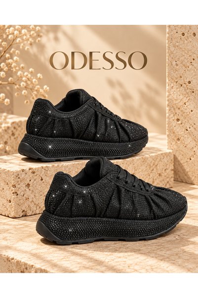 ODESSO Women's Tan Suede Stoned Drawstring Thick Sole Sneaker Lace-Up Casual Sports Shoes