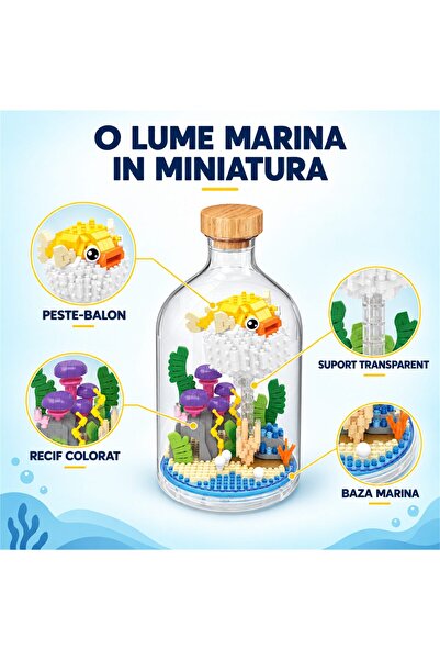 Flippy Set de Construit in Sticla, Flippy, Piese din Plastic, Peste Balon cu Decor Marin, 14+ Ani, 10 x 19.6 cm, Multicolor