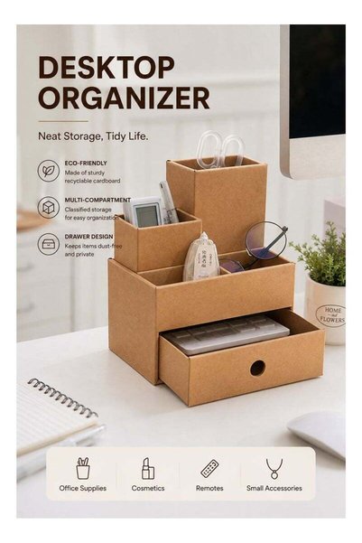 Generic Multi-Compartment Desk Organizer with Drawer, Desktop Storage Organiz...