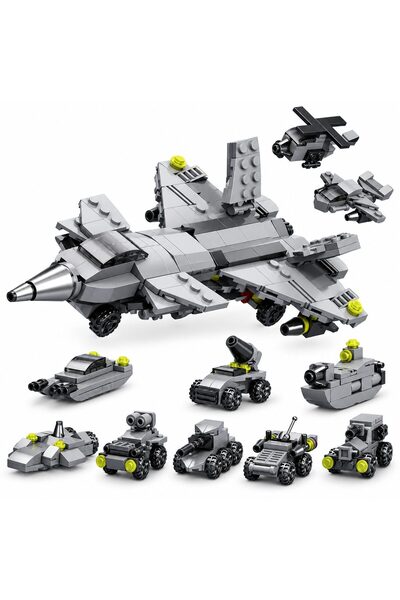 Flippy Set de Constructie, Flippy, Vehicule Militare 10 in 1, 310 Piese, 10 Modele, Varsta 6+ Ani, 20 x 12.8 x 9 cm, Multicolor