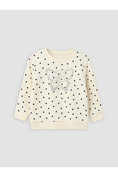 LC Waikiki Ecru Polka Dot Girls' Thick Sweatshirt